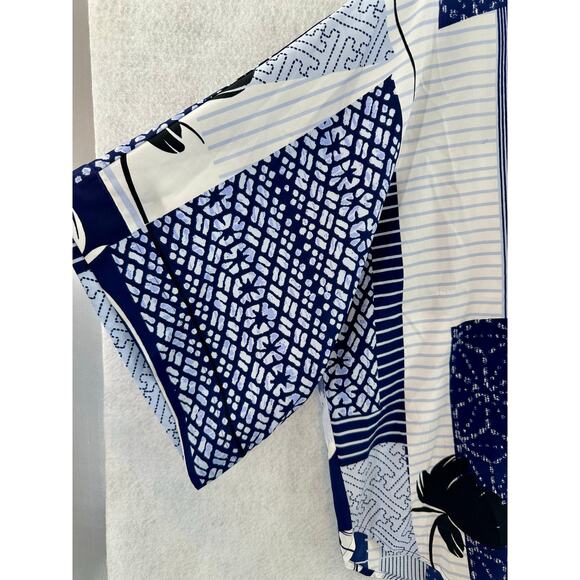 Natori Kabuki PJ Set Large Floral Short Sleeve Draw String Bottoms Blue White - Picture 8 of 14